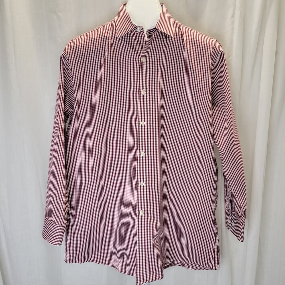 Club Room Maroon Check Dress Shirt Slim Fit,  Large 16 1/2,  Sleeve 32/33